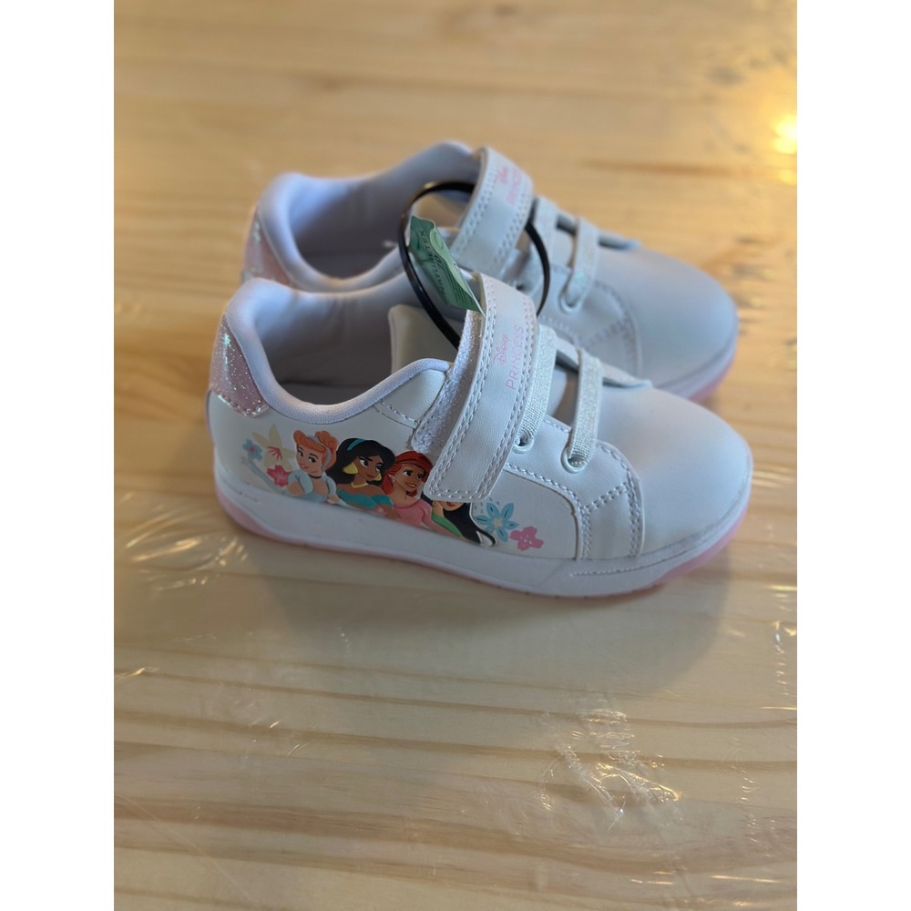 Disney Princess Toddler Girls White Pink Glitter Sneakers Size 10 Hook and Loop